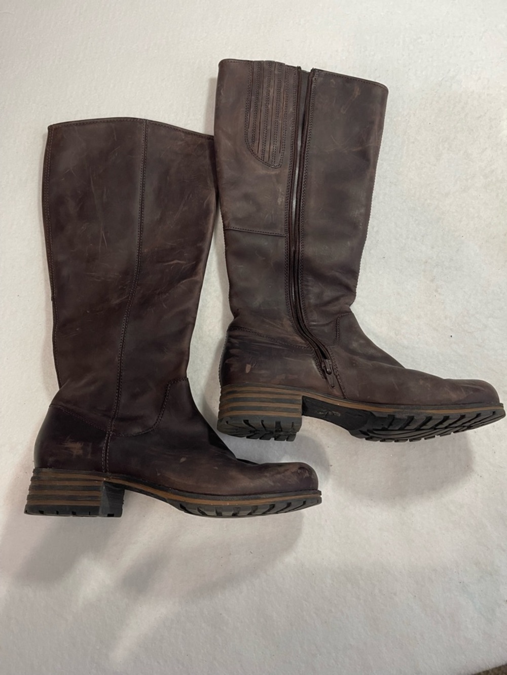 Clarks Marana Trudy Brown Leather Knee High Low Heel Tall Boots, Sz 8 M